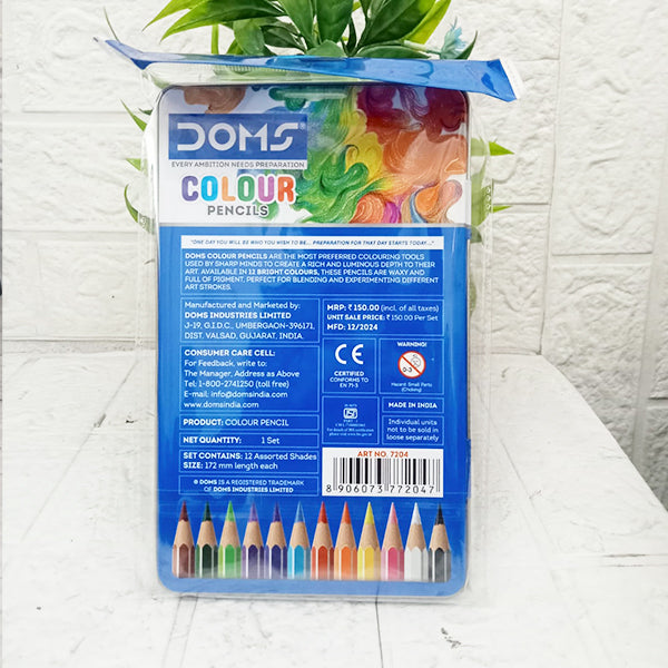 AM5038 Doms 12 Shades Super Soft Color Pencils Flat Tin Box , 7204