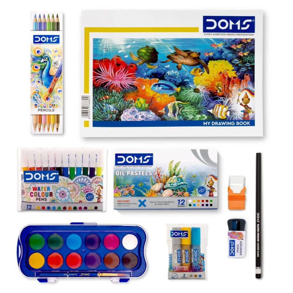 3582 DOMS Poster Colour with Brush Pen Complete Painting Kit -set of 9 pcs