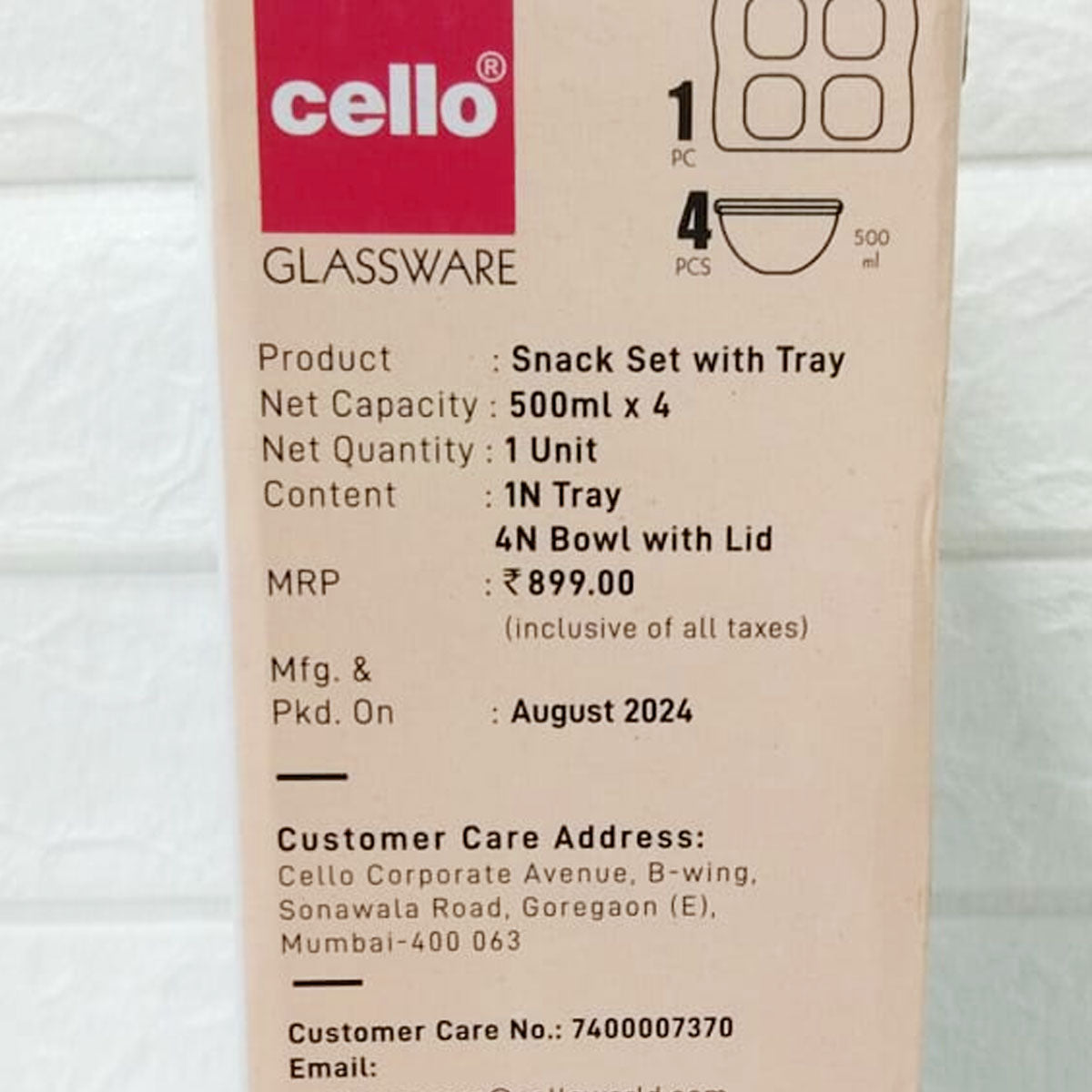 Di0243 Cello Glassware 5-Piece Snack Set with Tray - 500ml Each