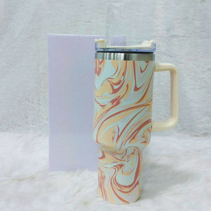AM6258 Marble Swirl Stainless Steel Tumbler with Handle, Lid & Straw