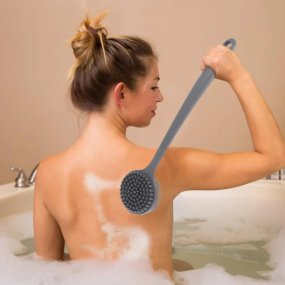 14219 Silicone Back Scrubber Brush with Long Handle (1 Pc)