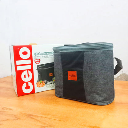 AM5454 Cello Majesty Round Glass Lunch Box 400ml x 3 N with Jacket & Glass Water Bottle 500ml With 2 Spoons (Pack of 4Pc)