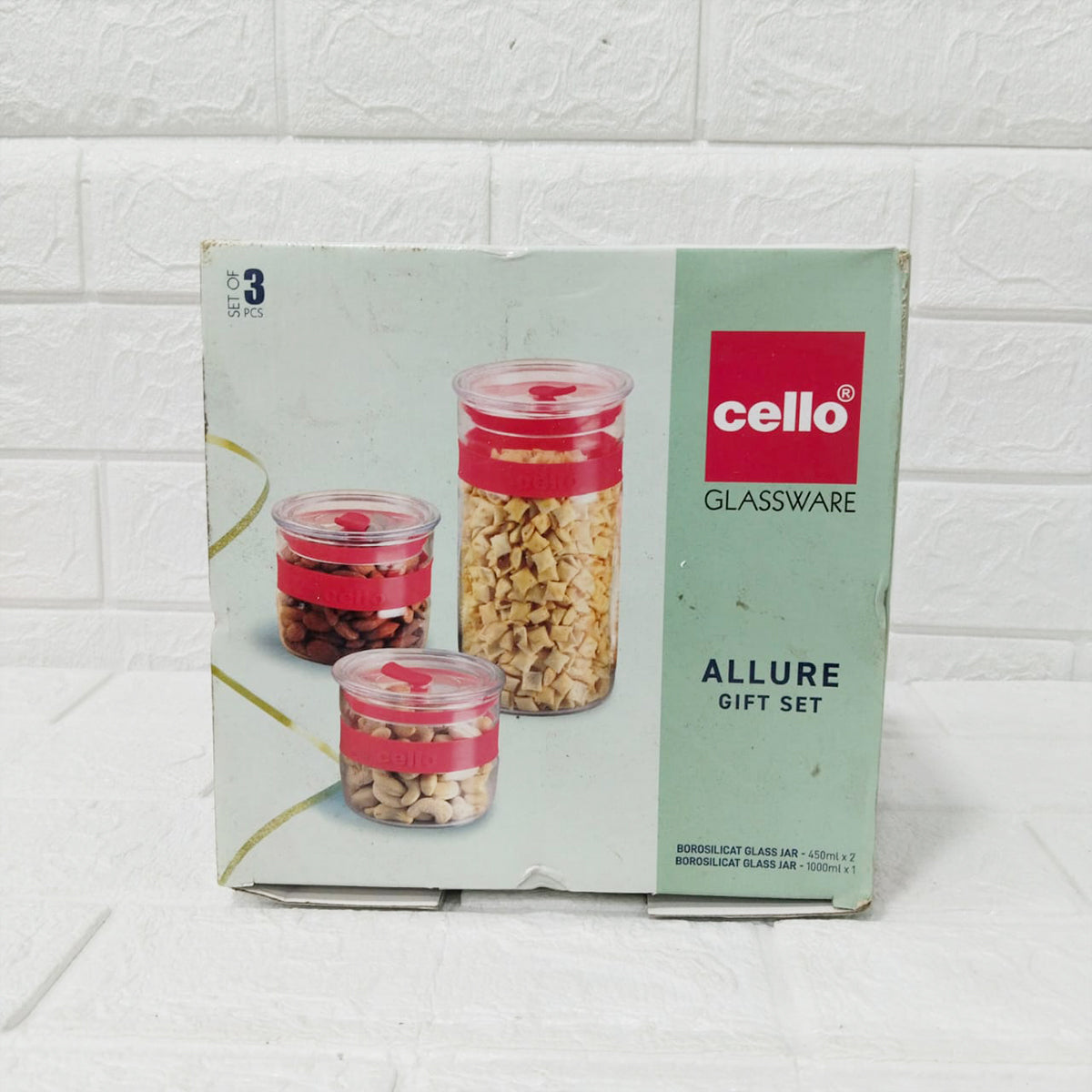 Di0249 Cello Glassware Allure Glass Jar Gift Set - Set of 3 Pcs