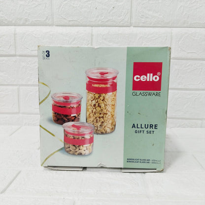 Di0249 Cello Glassware Allure Glass Jar Gift Set - Set of 3 Pcs