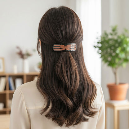 AM6385 Elegant Brown & Black Geometric Design Hair Clip / Snap Hair Barrette