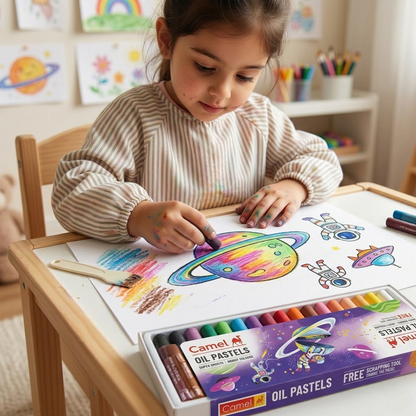 AM7196 Camel Oil Pastels Set (15 Assorted Shades) with Free Scraping Tool