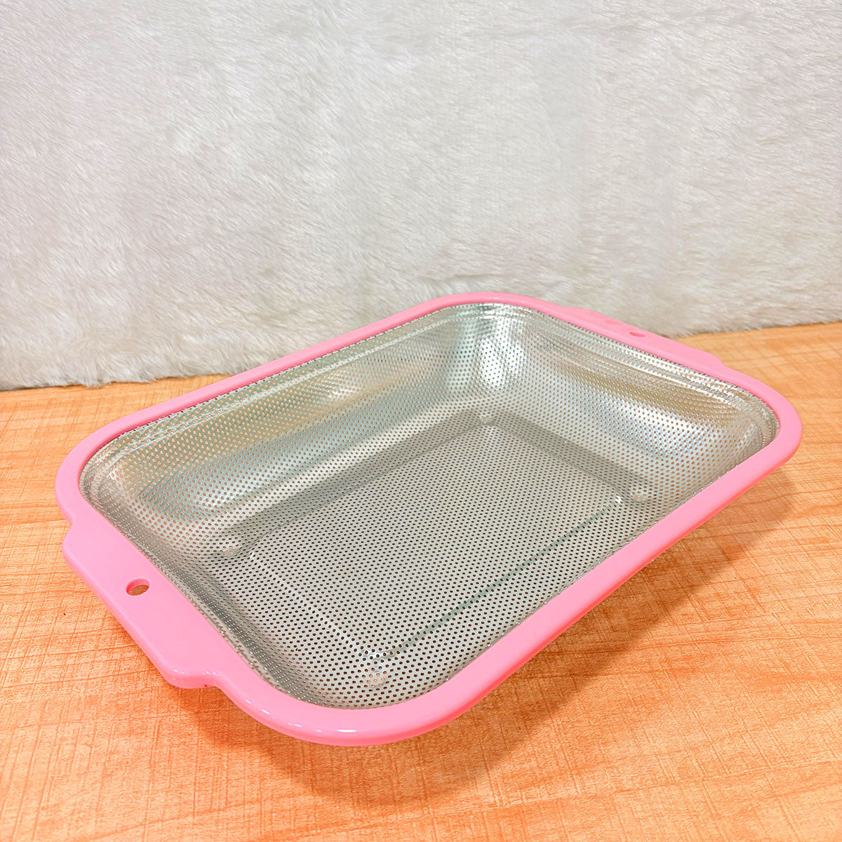 TM0002 Stainless Steel Perforated Strainer Basket with Pink Plastic Rim - Big