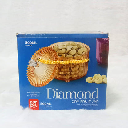 Di0360 Diamond Dry Fruit Transparent 1pc Jar with Lids - 500ml (Mix Colour)