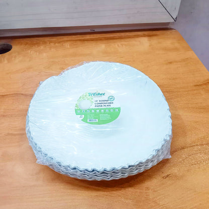 AM5732 Freshee Paper Plates 25pcs, 10inch Round Disposable Small Paper Plates for Serving Party Snacks, Food, Cakes