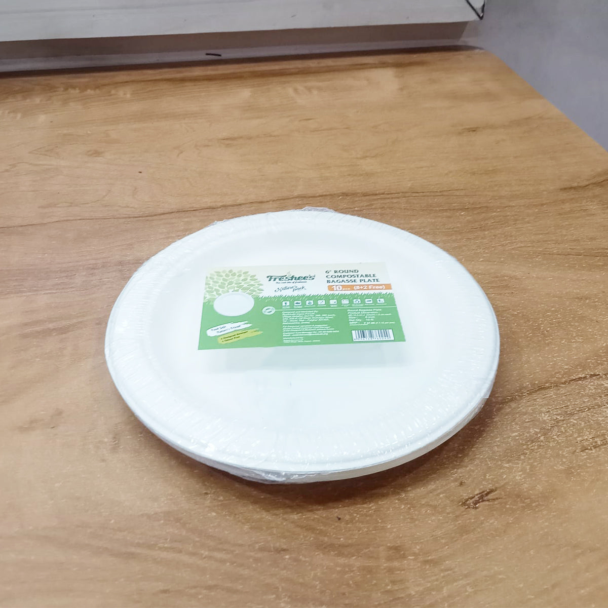 AM5733 Freshee Compostable Bagasse Round Plates (6inch, Pack of 10pc) Food Plate for Party, Wedding, Snack, Dinner