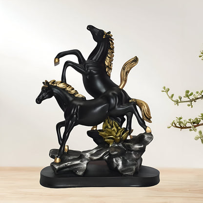 AM5929 Standing On Mountain Horse Showpiece, Double Horse Showpiece for Home, Table, Office