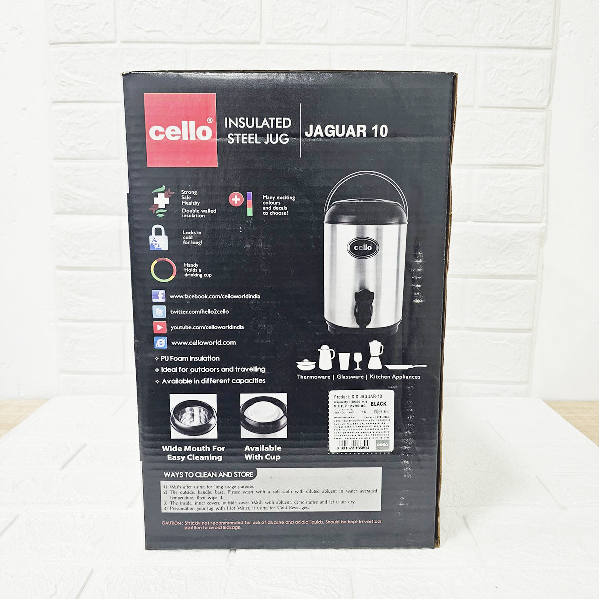 Di0019 Cello Jaguar Stainless Steel Double Walled Water Jug - 10 Ltr