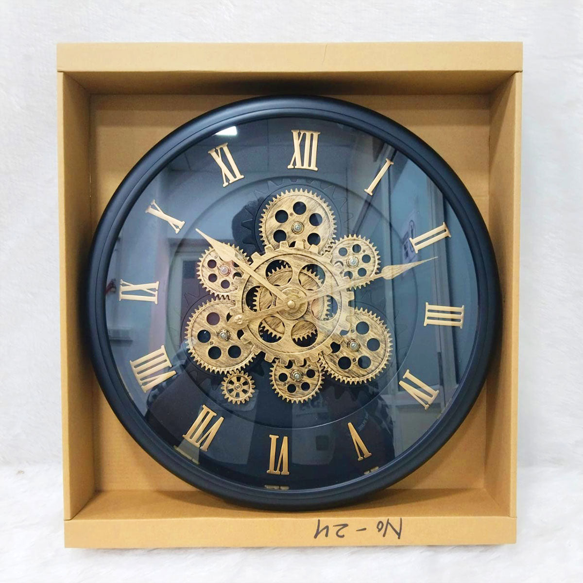 AM6250 Vintage Oversized Modern Rustic Black Wall Clock with Moving Gears Steampunk Clocks