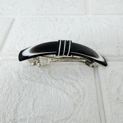 AM6393 Black and White Marbled Resin Barrette Hair Clip - 1pc