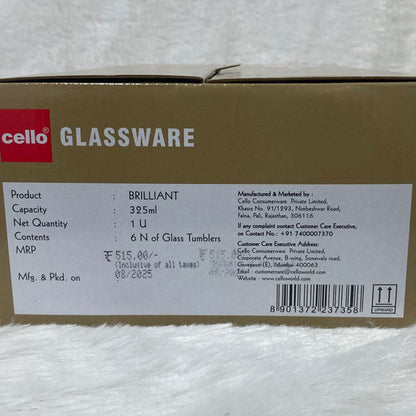 AM5694	Cello Classix, Swirl & Brilliant Design 325ml Tumbler - 6pcs set