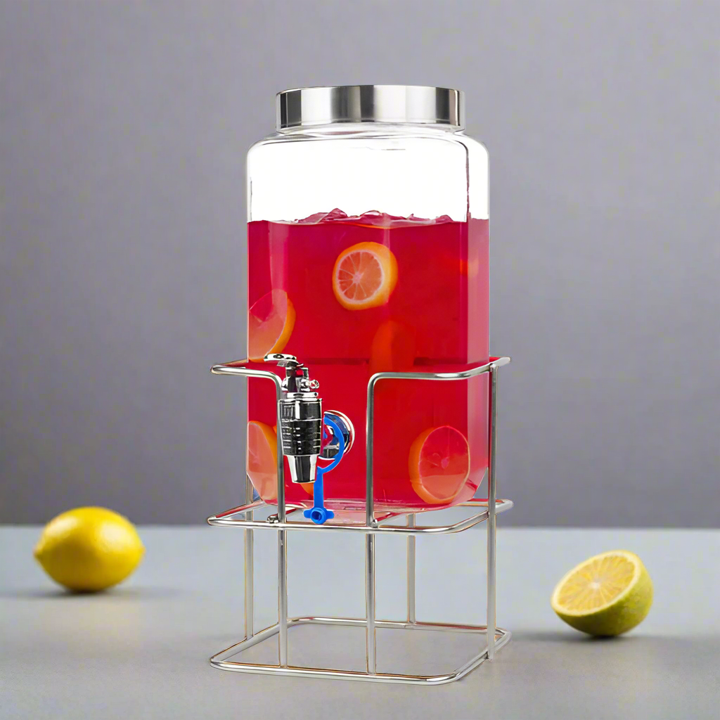 AM5212 Yera Aquafresh - Glass Juice/Mocktails Serving Jar With Tap And Stand - 4000 ml ( 1 pcs)