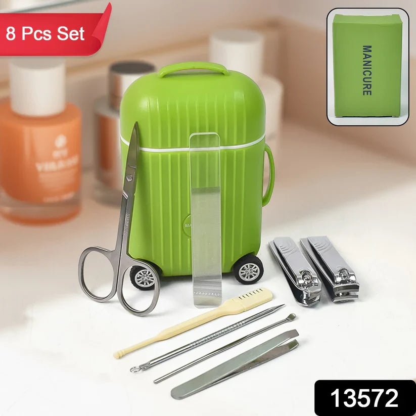 13572 Manicure Kit, Pedicure tools for feet, Nail Clipper (8 Pcs Set / With Mini 4 Wheel Suitcase Trolley)