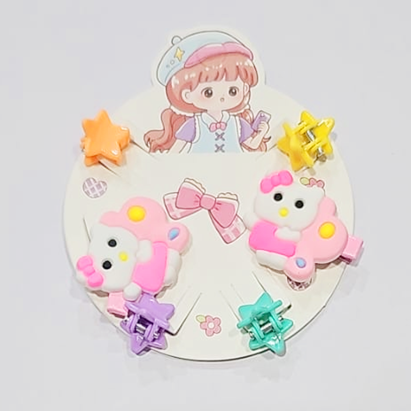 AM1091 6 Pcs Set Cute Cartoon Plush Hairpin Set Women Color Flower Baby Hair Clip Knitted Bow Side Clip