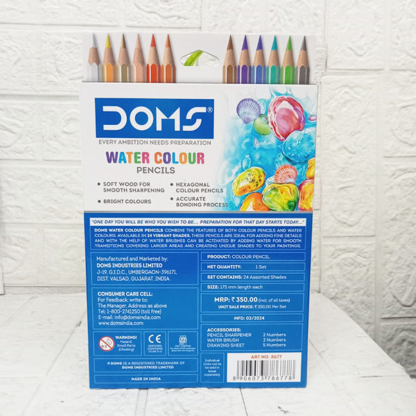 AM5040 Doms Super Soft Hexagonal Pre-Sharpened Water Soluble Colour Pencils 24 Sahdes 8677