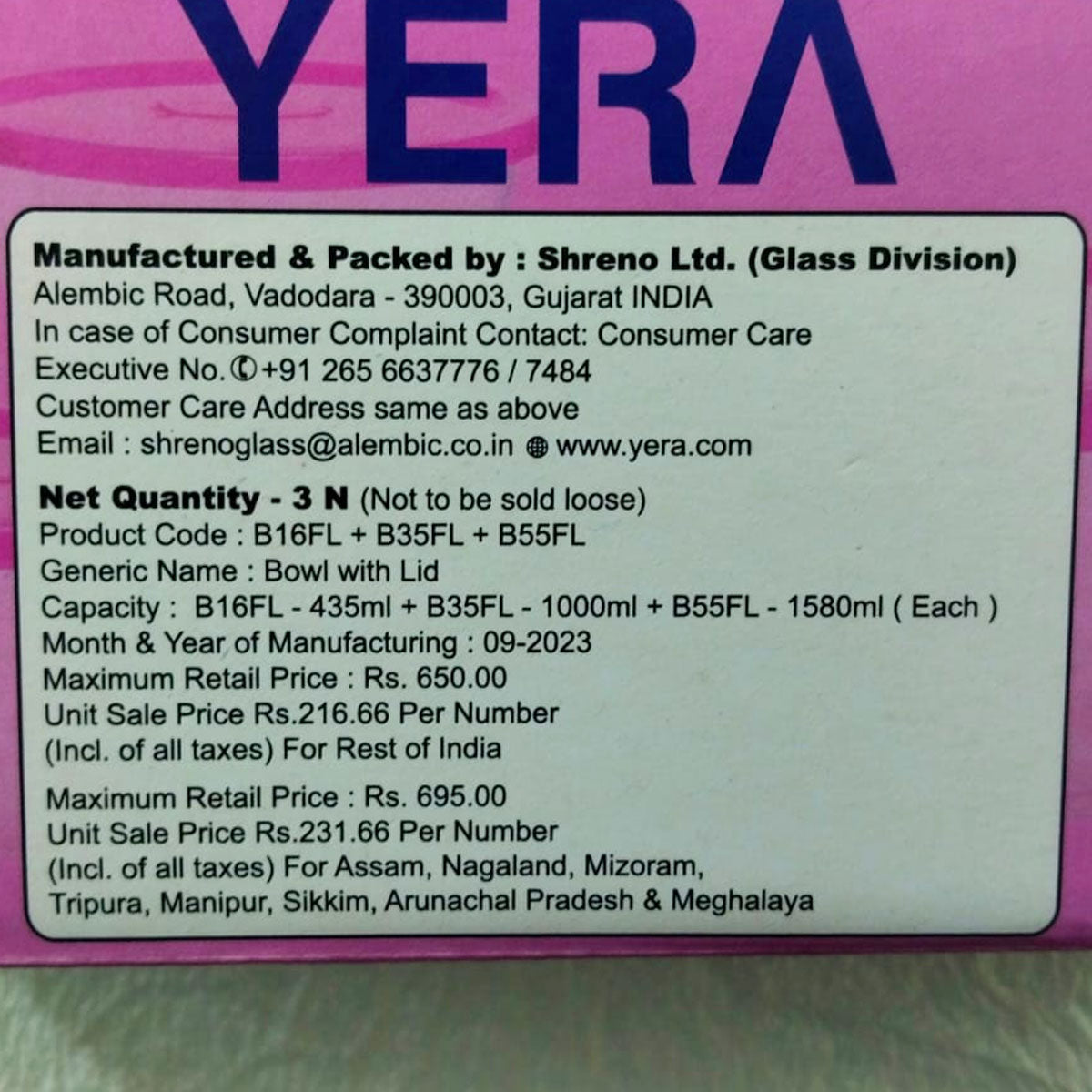 Di0199 YERA Polo Glass Bowl Set with Lids  - 3-Piece (435ml, 1000ml, 1580ml)