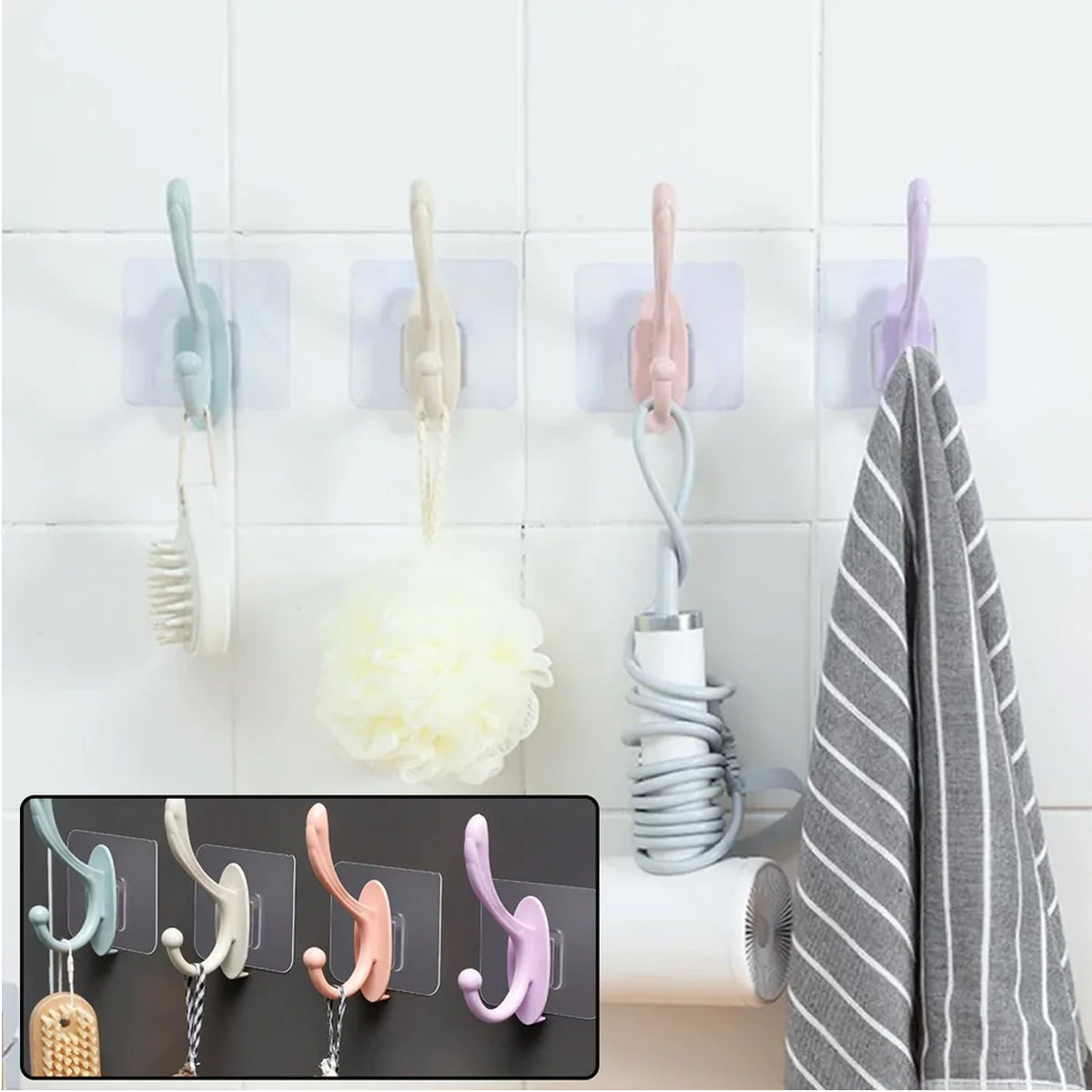 4687 Self Adhesive Plastic Wall Hook for Home (Multi Color)