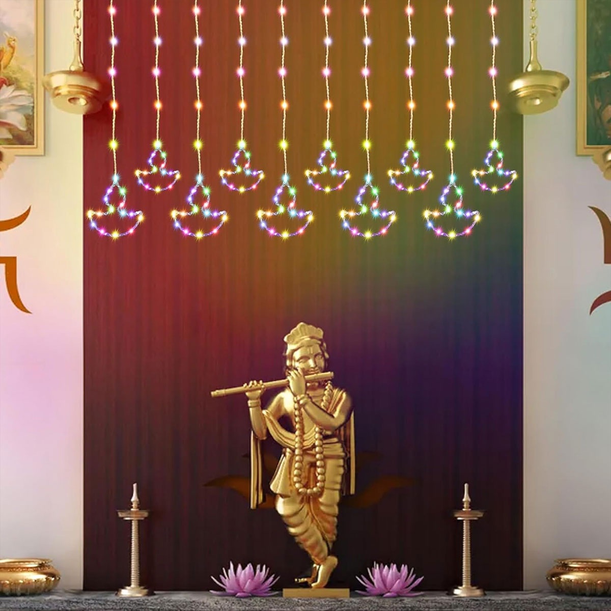Di0069 10 Fairy Diya LED Curtain String Lights with Flashing Modes - 5x5 (Multicolour)