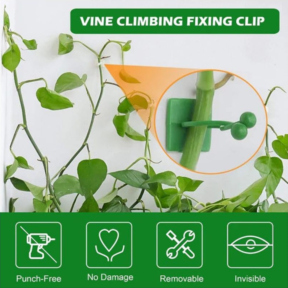 AM6863 30 Pcs-Adhesive Plant Climbing Fixing Clips - Green Vine Wall Holders