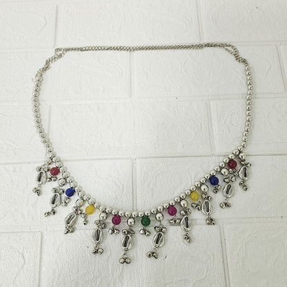 Di0046 Oxidized Silver Dangler Kamarbandh with Colorful Beads and Cowrie Shells (Multidesign)