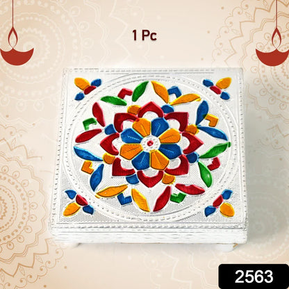 2563 1 Pc Meenakari Wooden Chowki & Bajot Set: For Home & Office Puja (Multicolor)