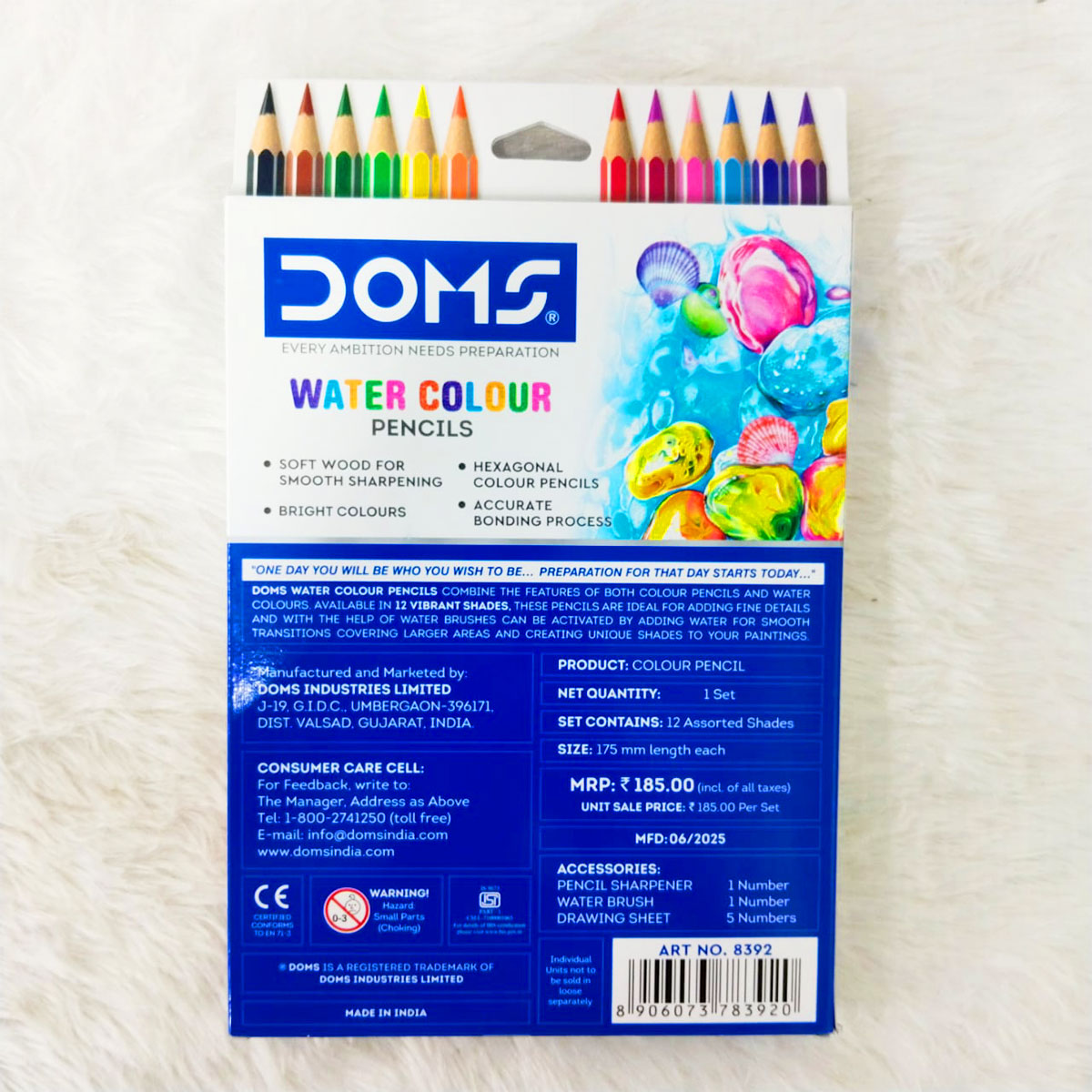 AM5041 Doms Super Soft Hexagonal Pre-Sharpened Water Soluble Colour Pencils 12 Shades 8392