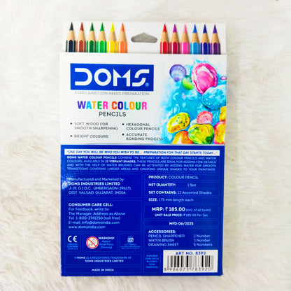 AM5041 Doms Super Soft Hexagonal Pre-Sharpened Water Soluble Colour Pencils 12 Shades 8392