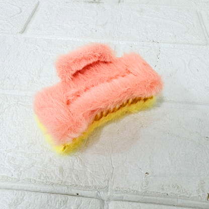 AM6383 Dual Shade Square Shape Fur Hair Claw - 1pc (Multicolour)