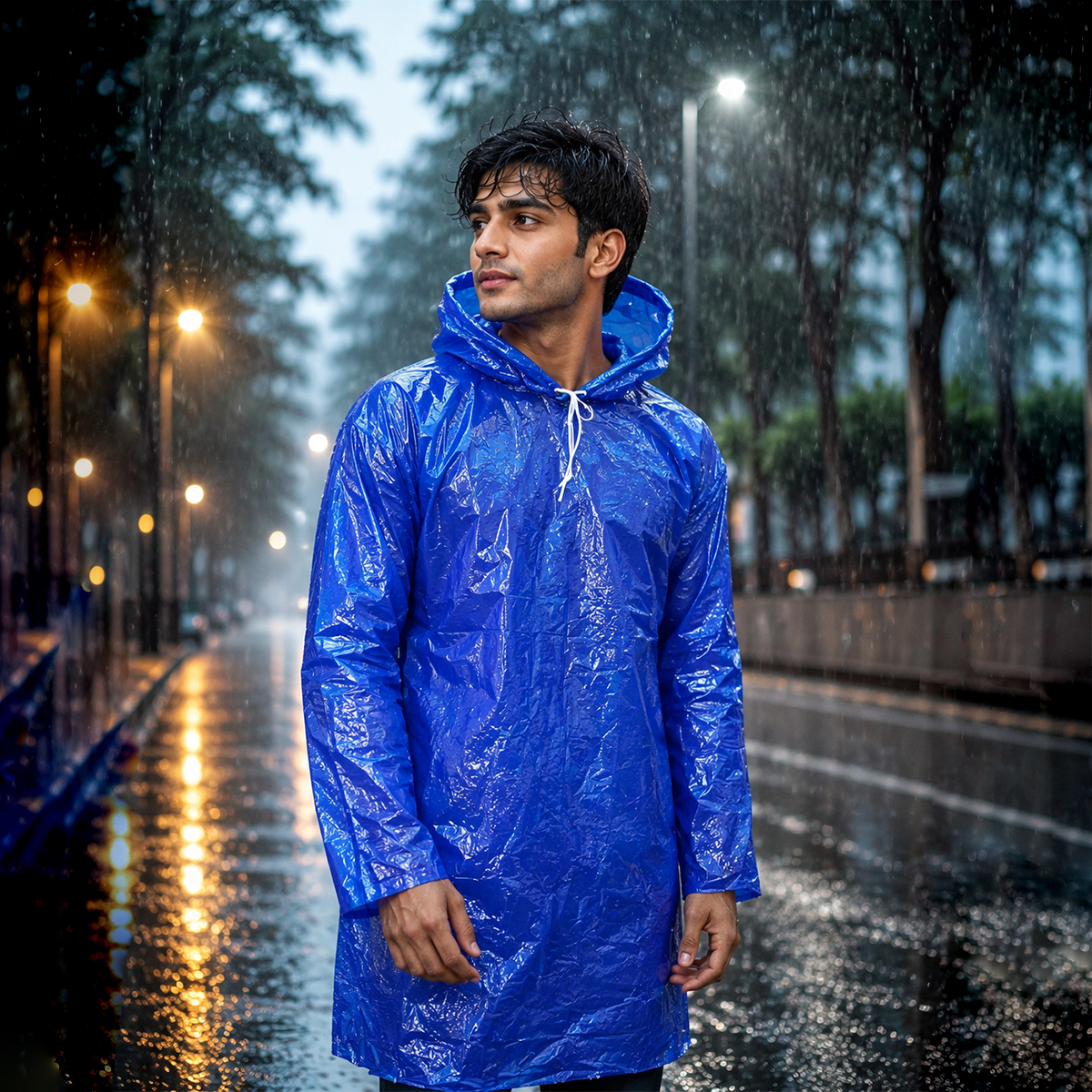 A06581 TARPAULIN Waterproof Unisex Rain Poncho with Hood – Free Size