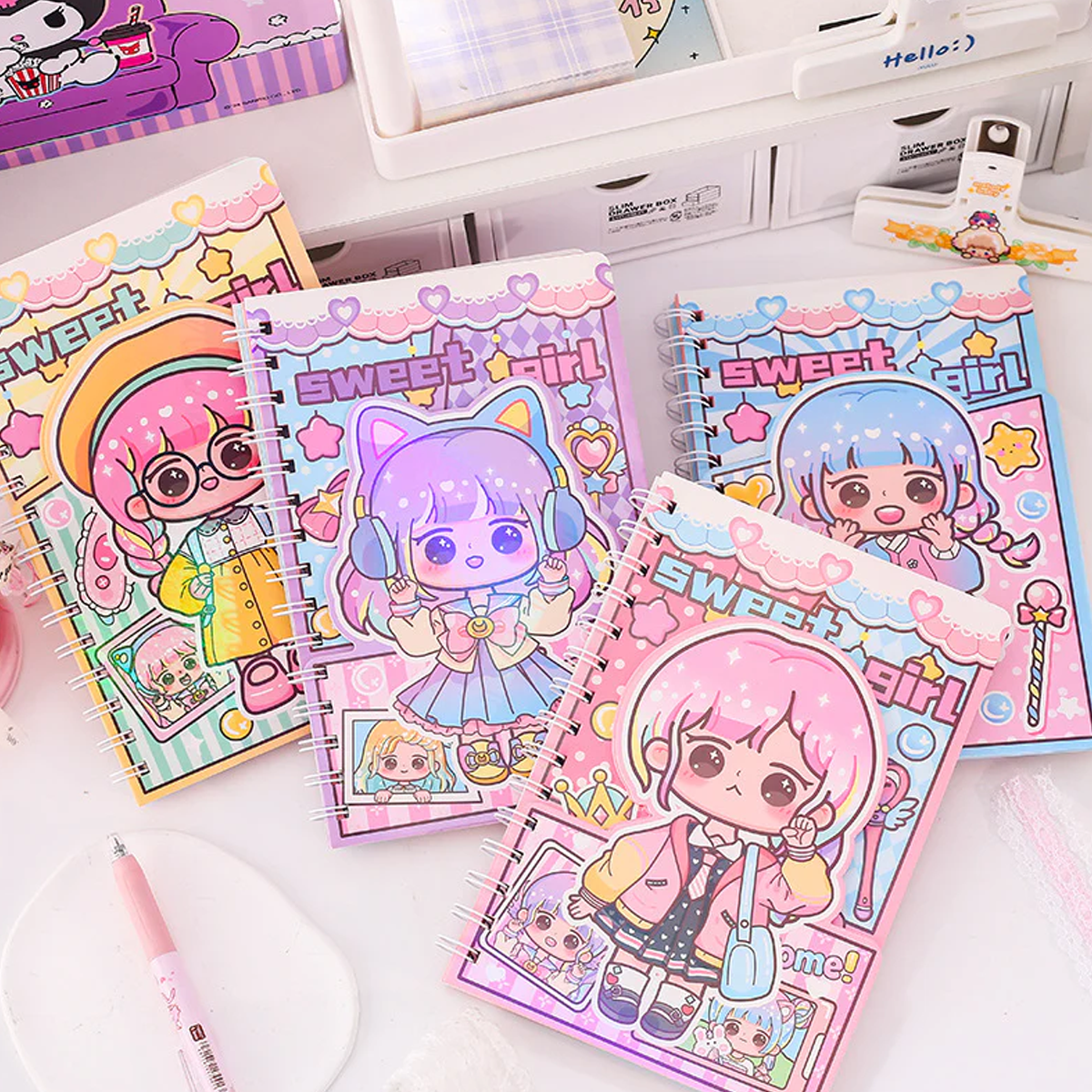AM6311 Sweet Girl Spiral-Bound Holographic Notebook - 135x195mm