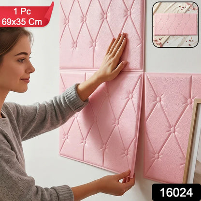 16024 Self Adhesive 3D Foam Wall Panel Cushion Wallpaper (1 Pc, Pink, 69x35 Cm)