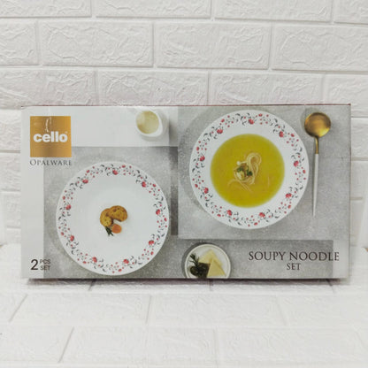 Di0241 Cello Opalware Royale Soupy Noodle Set - 2 Piece Dinnerware with 'Moon Rose' Design