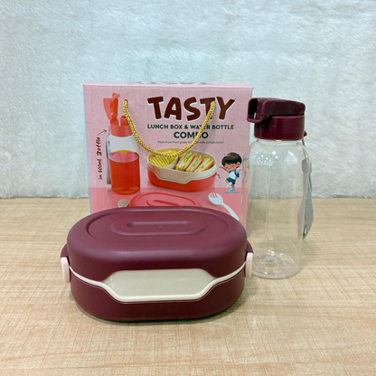 AM6659 Tasty Lunch Box Set with Water Bottle, 2 Compartments, Leak-Proof Design (Multicolour)