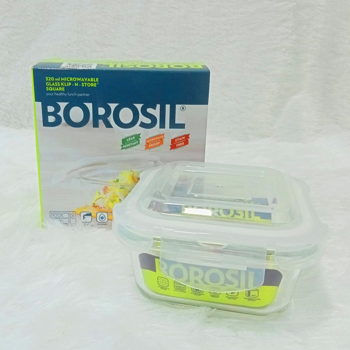 AM3700 Borosil Square 320ml Glass Storage Container For Kitchen