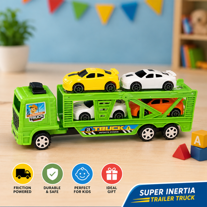 AM7807 Trailer Car Truck – Super Inertia Truck Play Set (with 4 Cars)