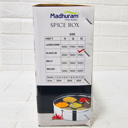 AM6005 Stainless Steel Spice Box with Glass Lid & Spoon – 7 Spice Containers