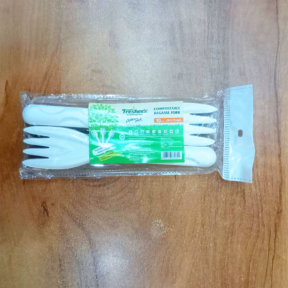 AM5739 Freshee Compostable Bagasse Fork (6 Inch, Pack of 10Pcs)
