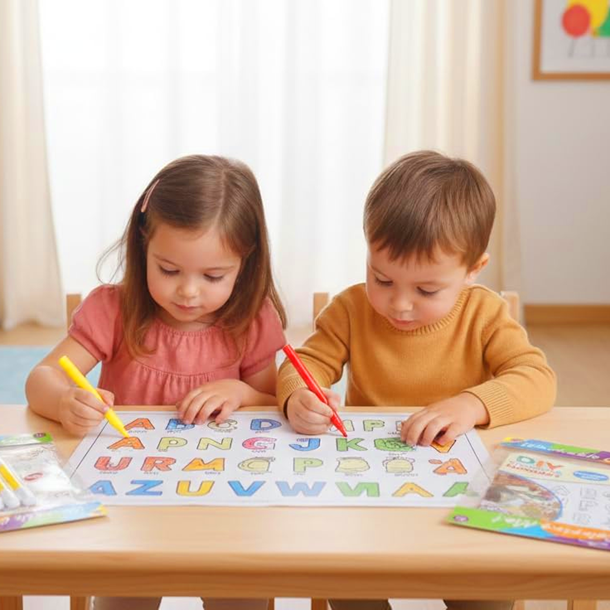AM7810 DIY Alphabet Washable Coloring Mat with 6 Sketch Pens (Model: WC-01)