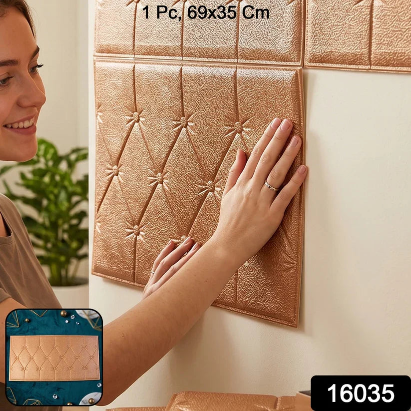 16035 Self Adhesive 3D Foam Wall Panel Cushion Wallpaper (1 Pc, Brown, 69x35 Cm)