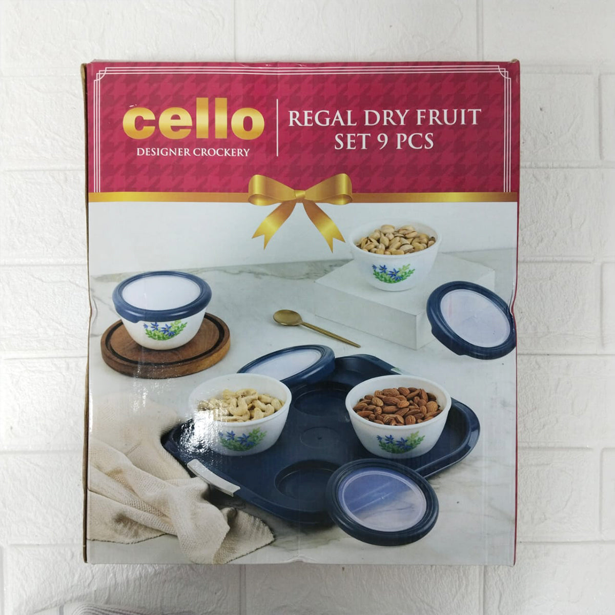 Di0233 Cello Regal Crazy Dots Dry Fruit Set - 9 Pieces (4 Bowls with Lids, 1 Tray)