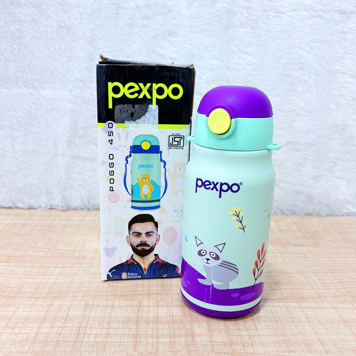 AM6485 Pexpo Poggo 500 Insulated Kids Water Bottle with Sipper Cap and Cartoon Design