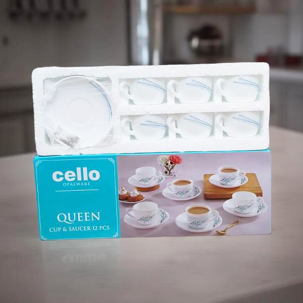 AM0895 CELLO Opalware King And Queen Cup & Saucer set 12 pcs
