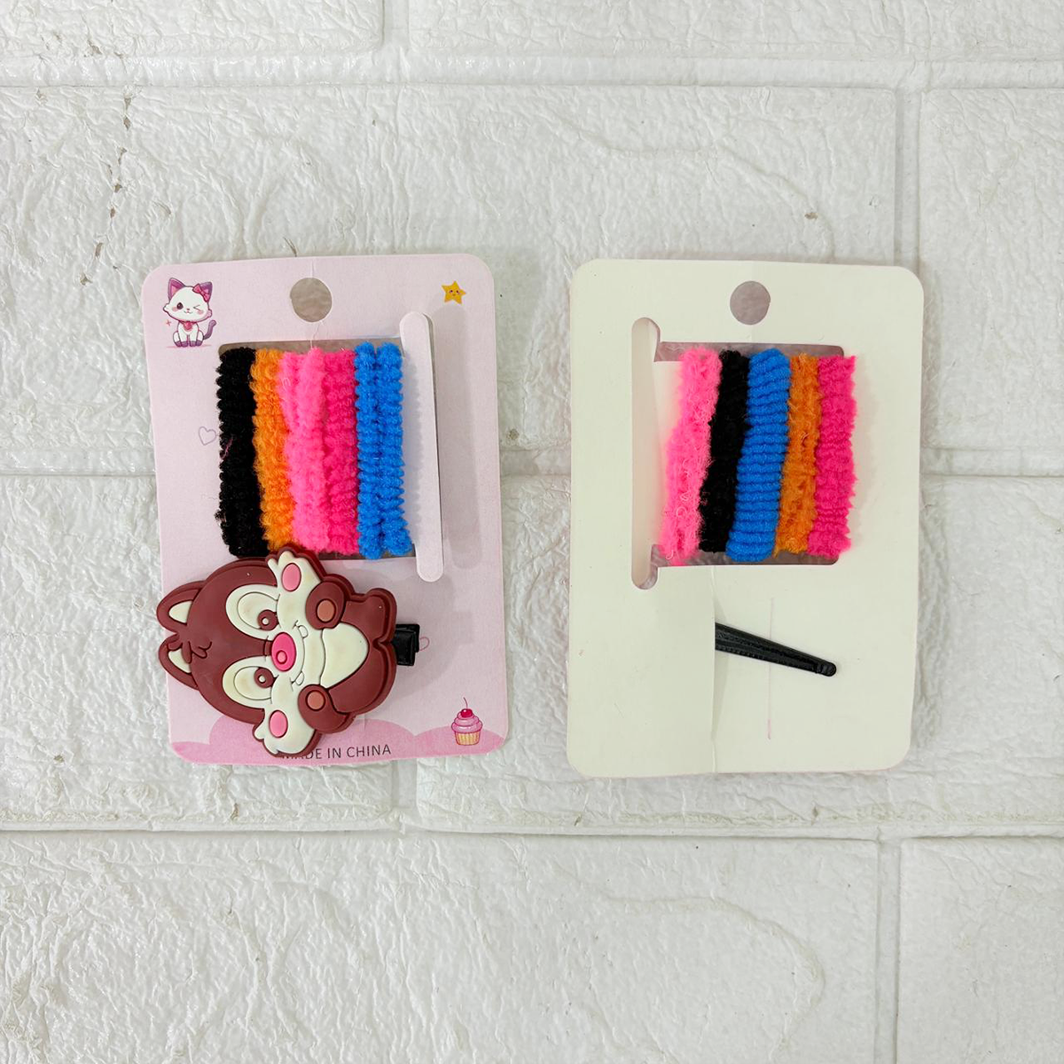 AM6375 Mix Colorful Fuzzy Hair Elastics and Cartoon Animal Hair Clip Set for Girls
