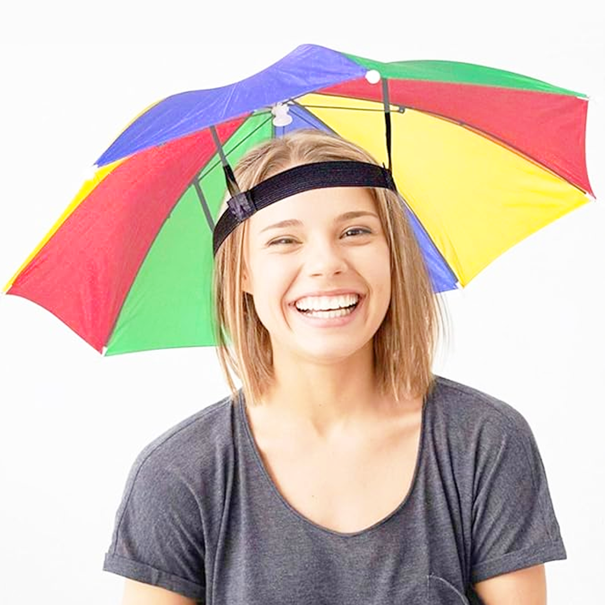 AM5607 Rainbow Umbrella Hat, Hand Free Umbrella for Adults and Kids - Waterproof and Lightweight Cap Umbrella
