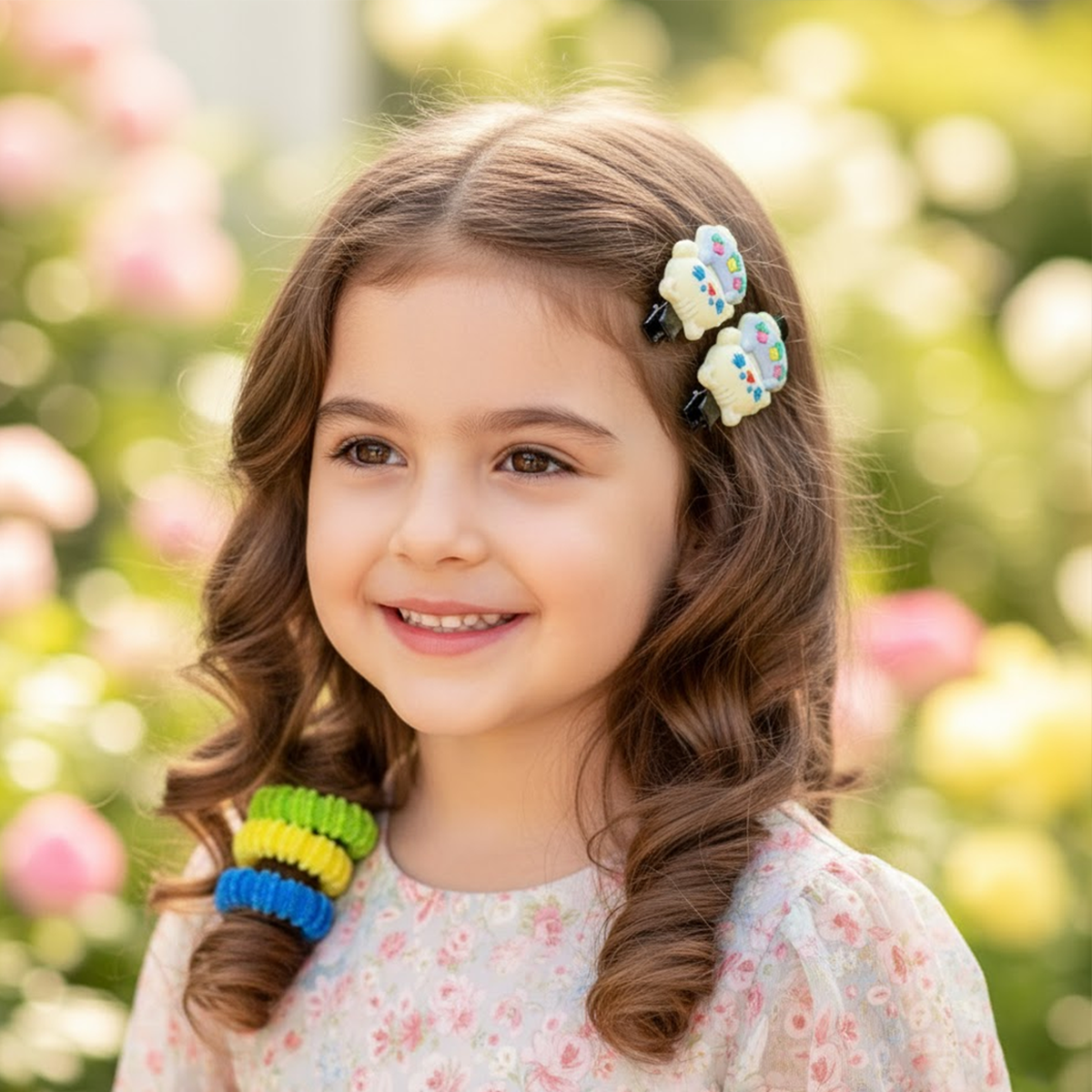 AM6375 Mix Colorful Fuzzy Hair Elastics and Cartoon Animal Hair Clip Set for Girls