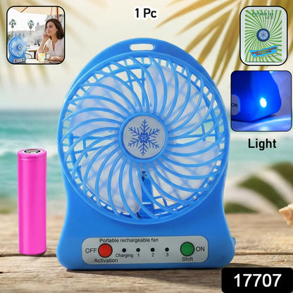 17707 Portable Rechargeable Mini Table Fan With LED Light And Battery (1 Pc)